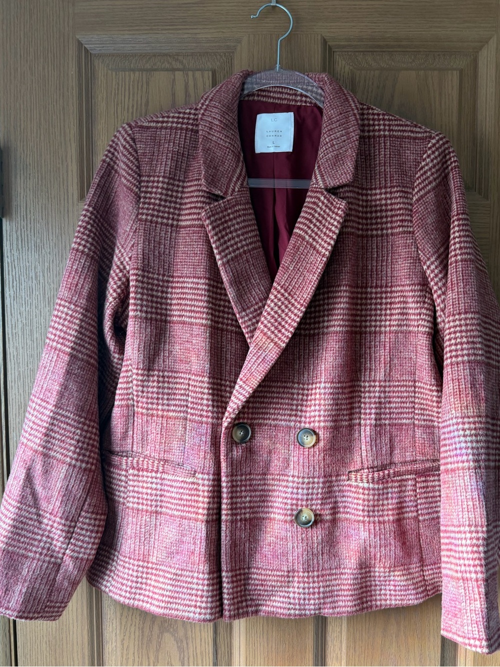 LC Lauren Conrad Rose Plaid Double-Breasted Blazer
